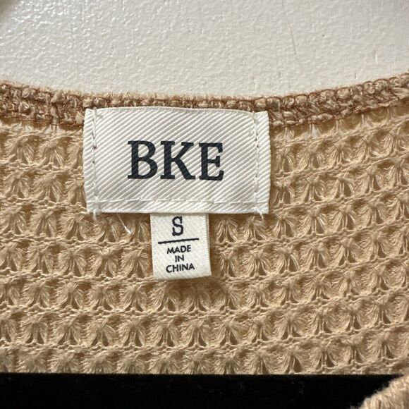 2/$30 BKE Color Block Waffle Knit Shirt Size S Tan Oversized Neutral Boho Boxy - Picture 7 of 10